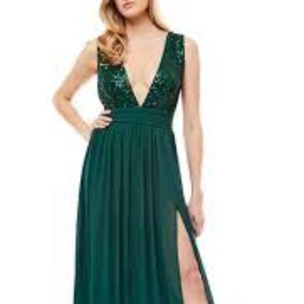 Love By Design Daphne Sequin Top V-Plunge Maxi Dress. XL=16-18.  NWOT